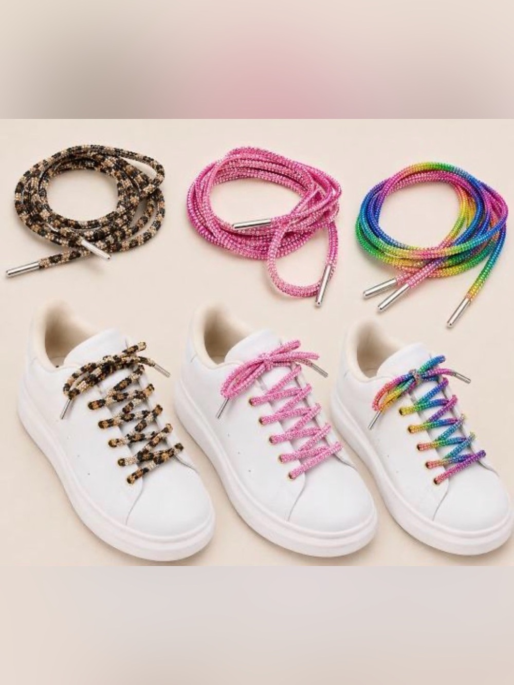 BRAND NEW WITH TAGS Sparkle Rhinestone Shoelaces – Pink, Multi & Leopard